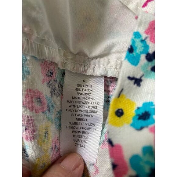 A.N.A. Floral Print Shorts Size M Linen Blend Multicolor Elastic Waistband - Picture 4 of 11